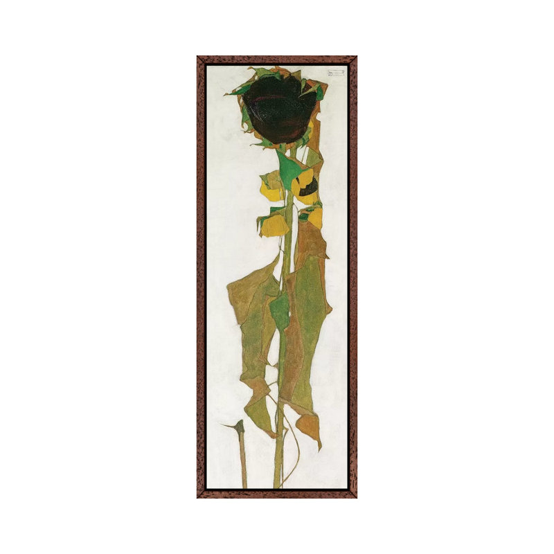 Sunflower by Egon Schiele - Painting on Canvas, 91.44cm H x 30.48cm W x 3.81cm D, Classic Brown Wood Framed