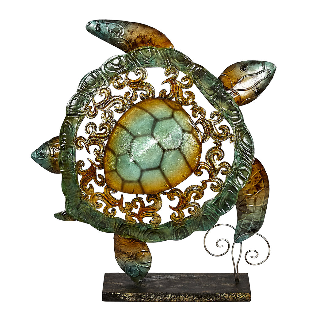 Turbeville Rustic Metal and Capiz Shell Table Top Turtle Figurine Bay Isle Home™ 