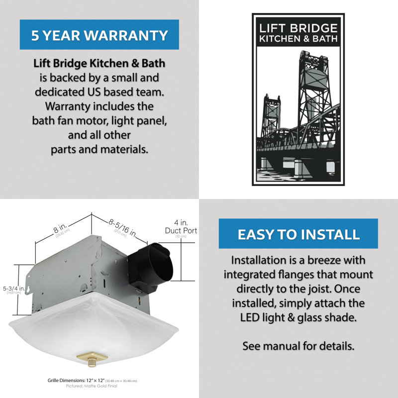 Decorative Square Semi-Flush 70CFM, 1.5 Sones Dimmable LED Bathroom Exhaust Fan