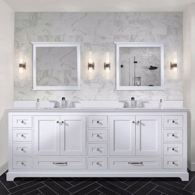 Ensemble de meuble-lavabo double avec plateau en marbre de 84 po de largeur x 22 po de profondeur, avec robinet