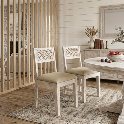 Ensemble de deux chaises d'appoint de salle à manger rembourrées en tissu brun et blanc