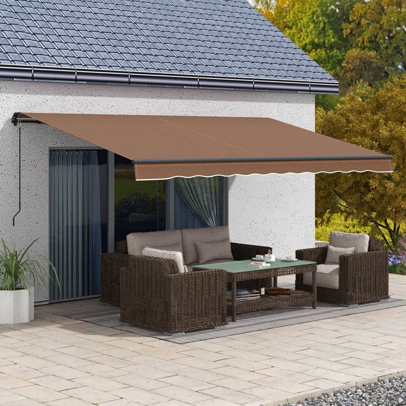 16' X 10' Retractable Awning, 280Gsm UV Resistant Sunshade Shelter For Deck, Balcony, Yard, Brown, Brown