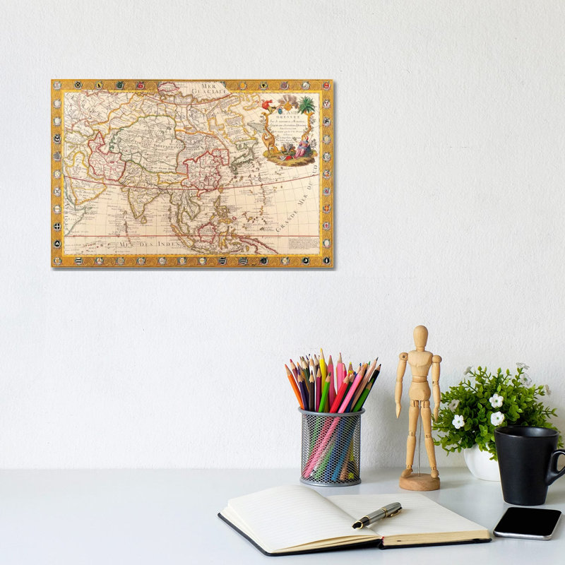 Antique Map of Asia 1 Piece Wrapped Canvas Wall Art, 20.32 cm H x 30.48 cm W
