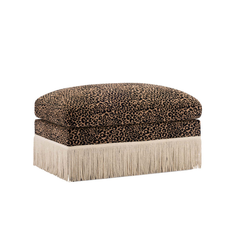 Leopard Print Chenille Ottoman With Soft Texture And Elegant Design For Modern Living Spaces, Black/Brown