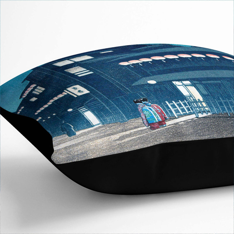 Evening by Hasui Kawase Cushion with Filling, 55cm H x 55cm W x 20cm D, Black