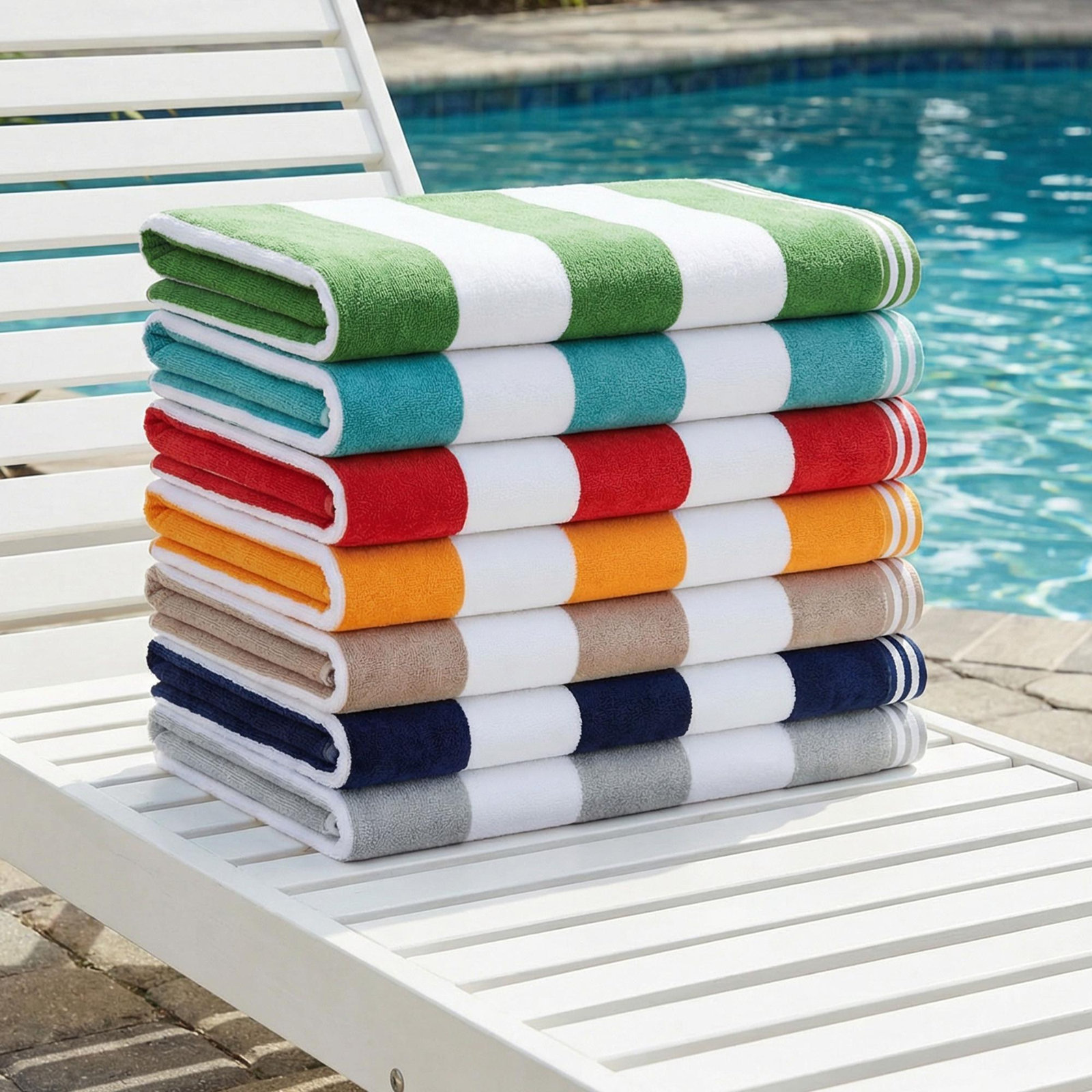 Oversized Cabana Striped Cotton Beach Towels, Charcoal, 4