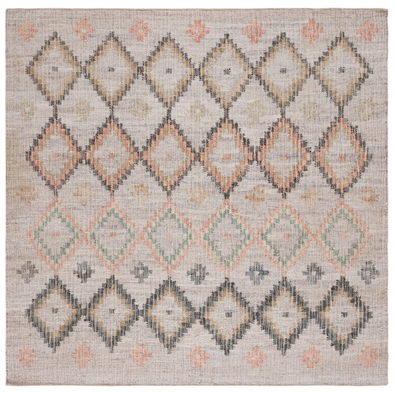 Janet Hand Loomed Jute, Cotton Geometric Rug, Square 7'