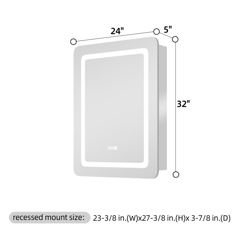 Frantzeska 24''W x 32" H Recessed/Surface Mount Medicine Cabinet with Mirror, Defogger, Dimmer, Outlets & USBs and Interior Mirror