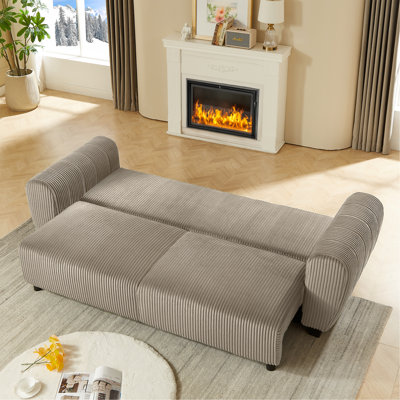 Canapé convertible 2-en-1 avec coussins et rangement pour salon, appartement, bureau, brun clair