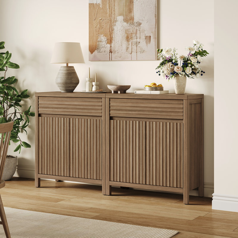 29.1''W Modern Fluted Elegance Sideboard Buffet Cabinet With 1 Drawer And 2 Adjustable Shelves, Caramel Oak, Individual