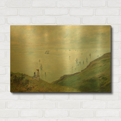 «Cliff At Pourville» par Claude Monet, art mural en métal doré, 36 po x 24 po