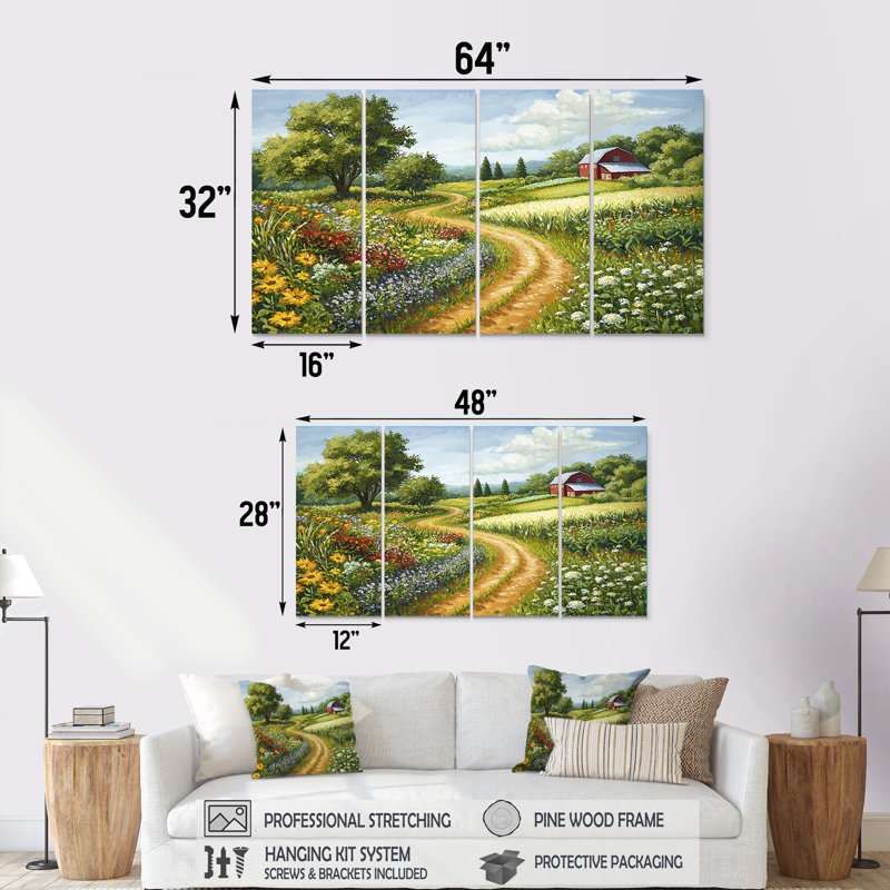 «Green and Yellow Landscape Farm Fresh I», ensemble de reproductions d'art mural, H 32 po x l 64 po