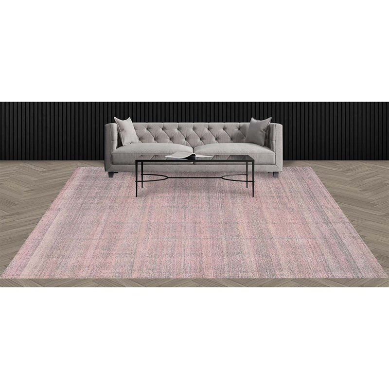 Tapis rectangulaire en laine / soie noué à la main rose / gris, Rectangle 8 pi x 10 pi