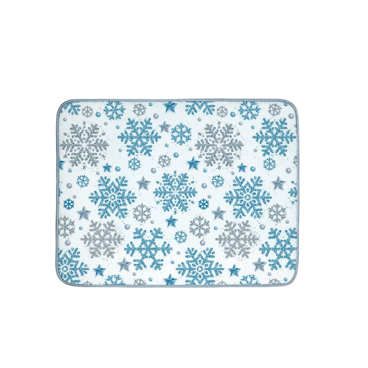 Christmas Snowflake Blue Dish Drying Mat for Kitchen Counter Absorbent  Microfiber Dish Drying Pad Mat Quick Drying Dish Mat Drying Kitchen Mat for