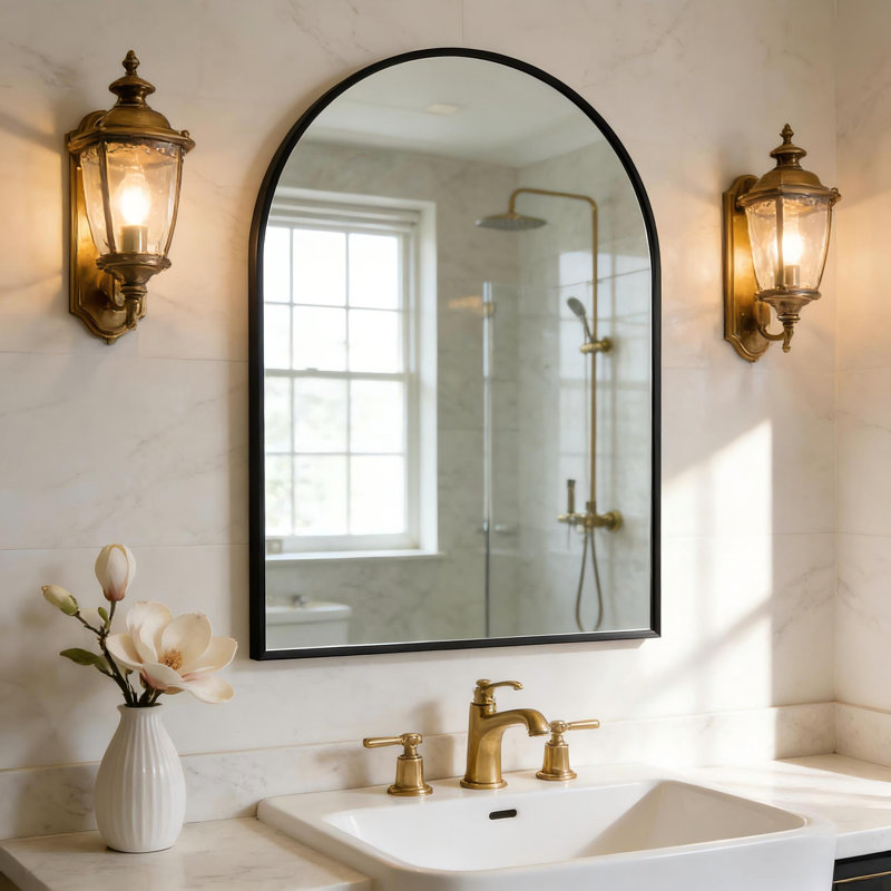 Tempered Glass and Aluminum Alloy Framed Decorative Wall Mirror, Black, 32" x 24"
