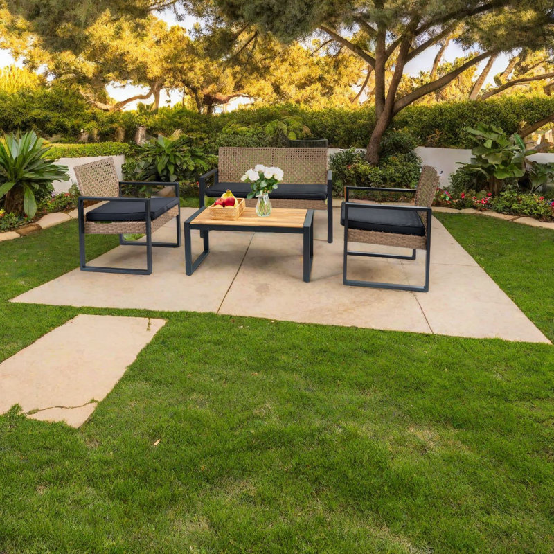 Ensemble de salle à manger de patio moderne 4 pièces avec plateau en bois d'acacia pour les jardins