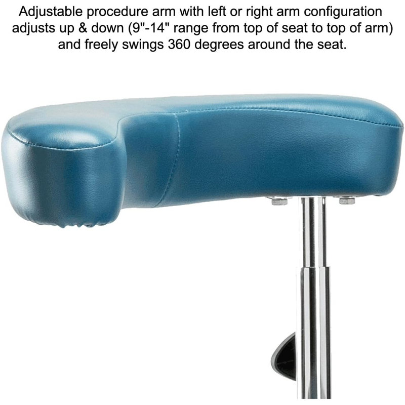PERCH Height Adjustable Dental Stool with Procedure Arm and Foot Ring | High Bench Height 24.5-32", Adobe White Vinyl