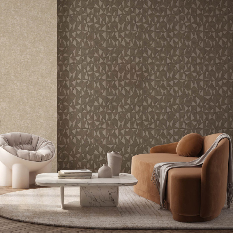 Geometric Triangle Pattern Embossed Wallpaper, Tan