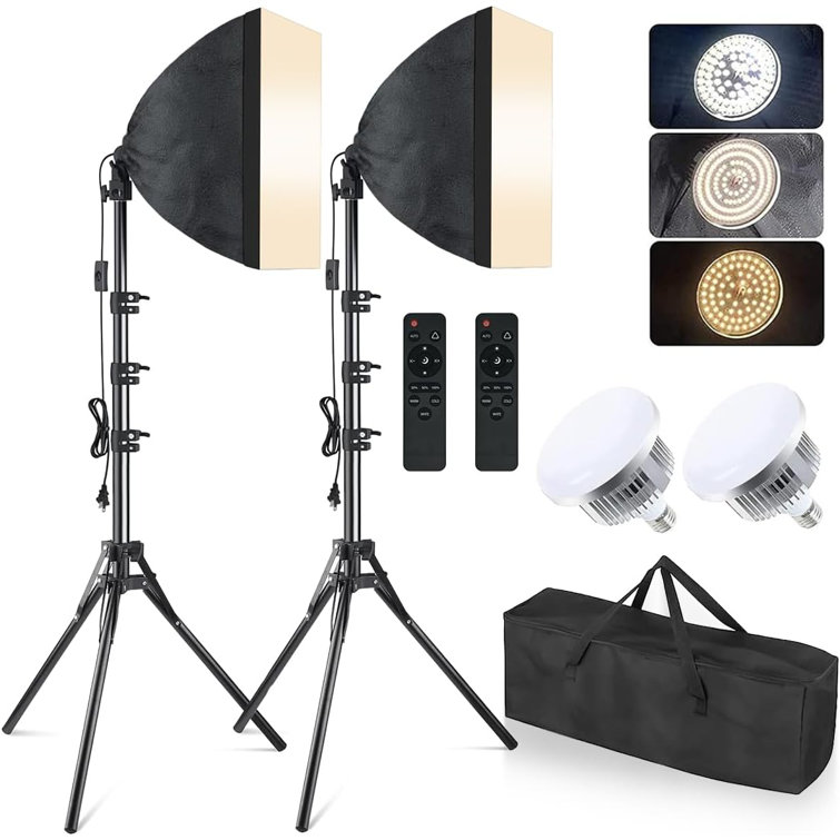 Professional Photography Softbox Lighting Kit With 2X 16"X16" Softboxes, 2X 85W LED Bulbs, Remote Control & Adjustable Tripods For Studio Portrait Product Fashion Photography