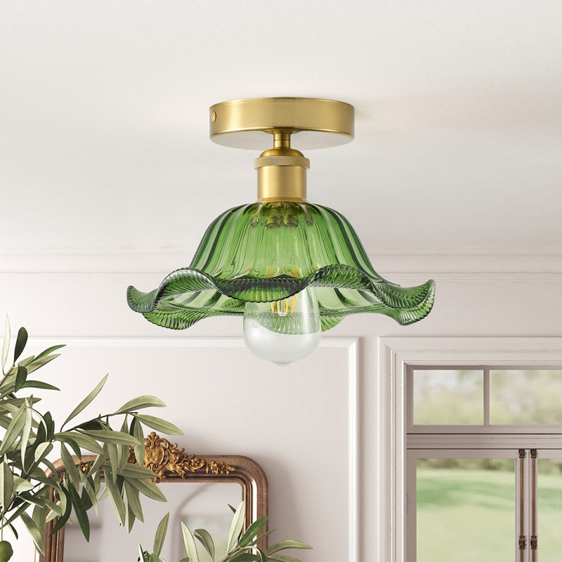 Plafonnier encastré 1 lumière en laiton, à intensité variable, base E26, abat-jour en verre, certifié ETL, Vert
