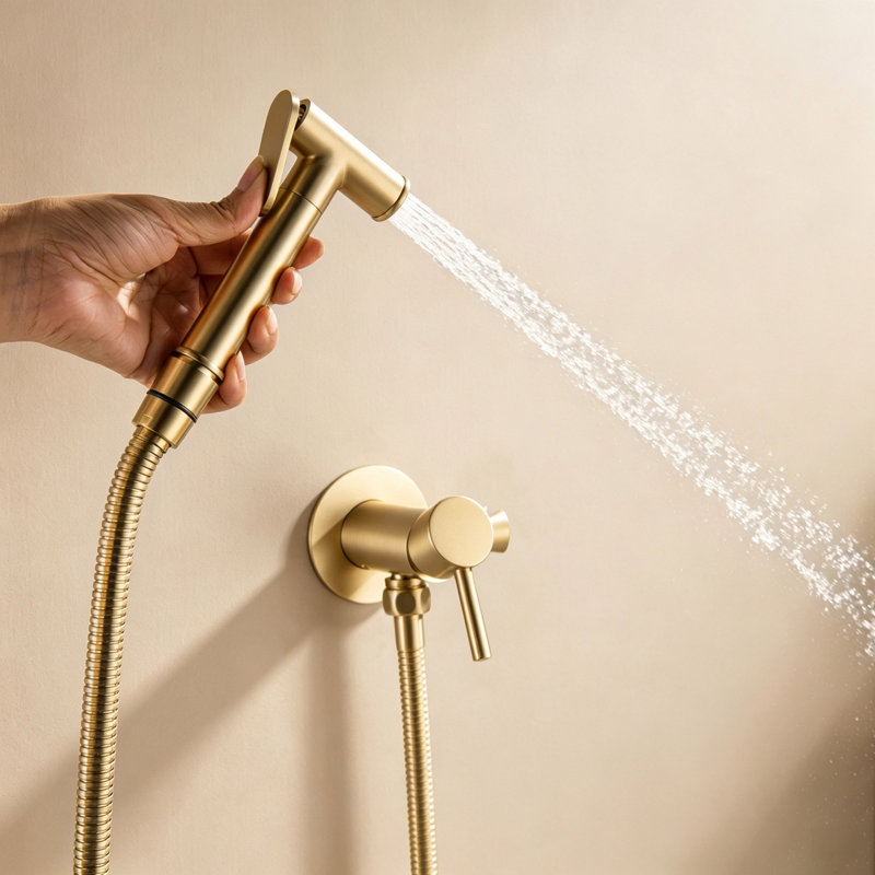 Robinet de bidet mural en laiton brossé à 1 poignée Modern, Brushed Gold
