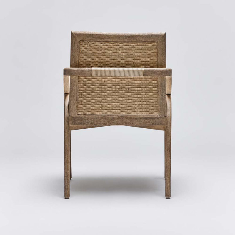 Delray Upholstered Arm Chair, White Ceruse, Moss Tweed
