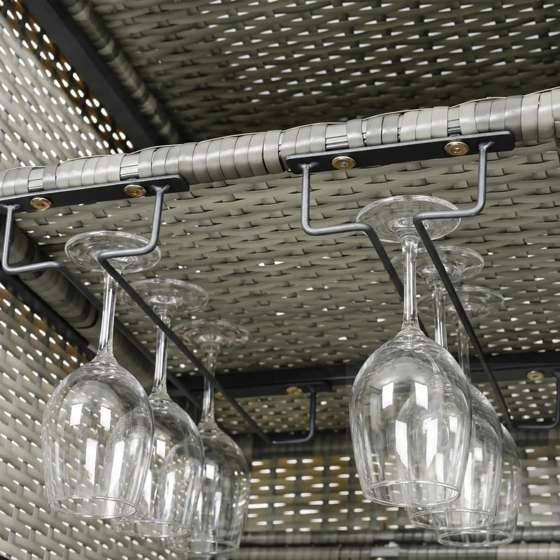 Boîte de rangement d'extérieur en osier avec espace pour réfrigérateur et tablettes et tiroirs réglables, Gris