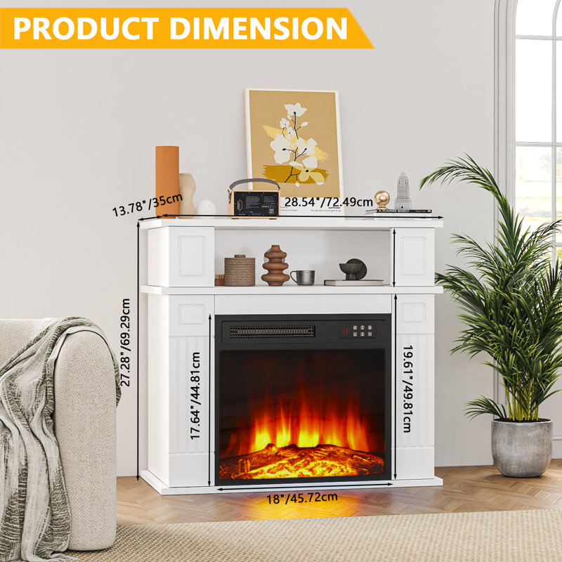 18" Electric Fireplace With Mantel, White