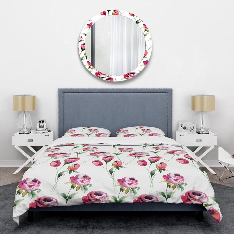 Ensemble de housse de couette, Housse simple et 1 taie décorative, Roses, fleurs