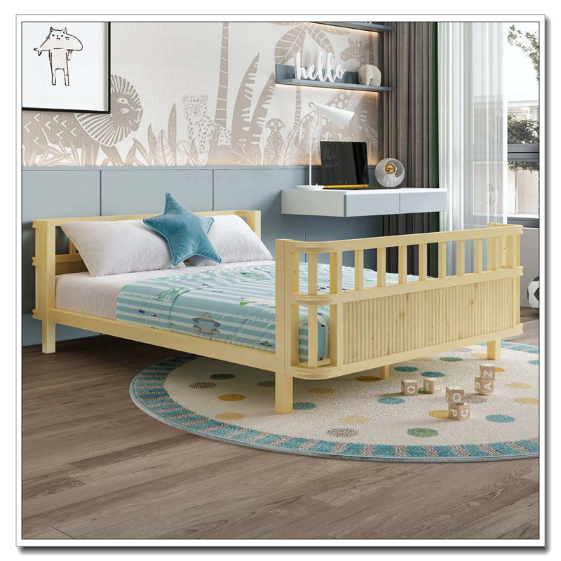 lit plateforme en bois, Naturel, Lit double