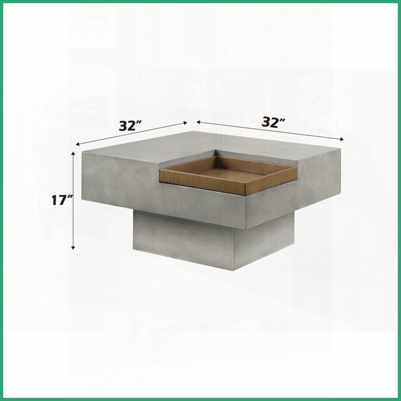 Table basse avec rangement en fibre de béton gris patiné avec style industriel moderne pour le salon