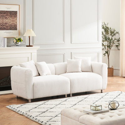 89 Inch Oversized With Metal Legs, Solid Wood Frame, 4 Pillows For Living Room, Reception Area - White, Individual Spring Wrap Seat Cushion, Square 89" Home Doll Cotton Pillow