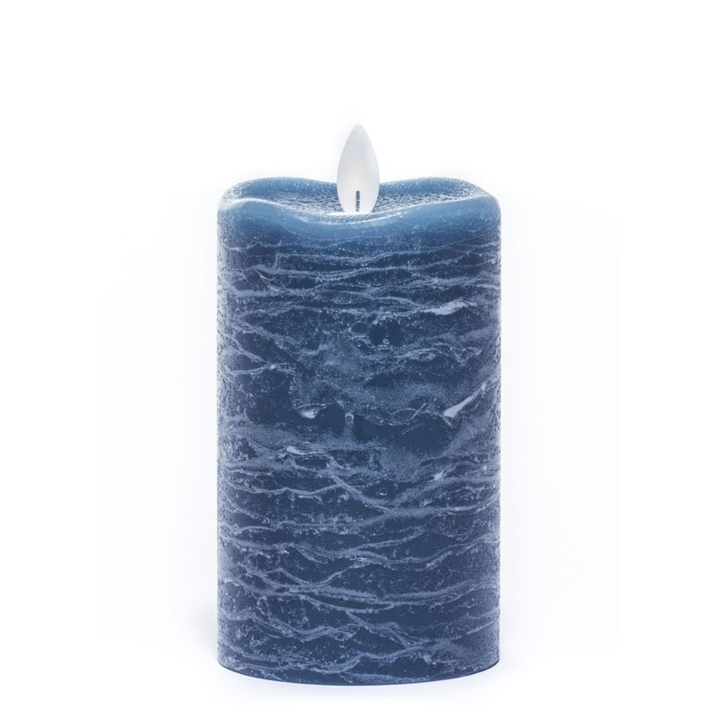 Unscented Flameless Pillar Candle, Blue, 5" H x 3" W x 3" D