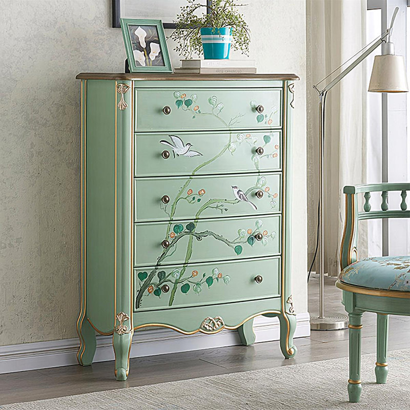 Retro Elegant Hand-Painted Solid Wood Accent Chest