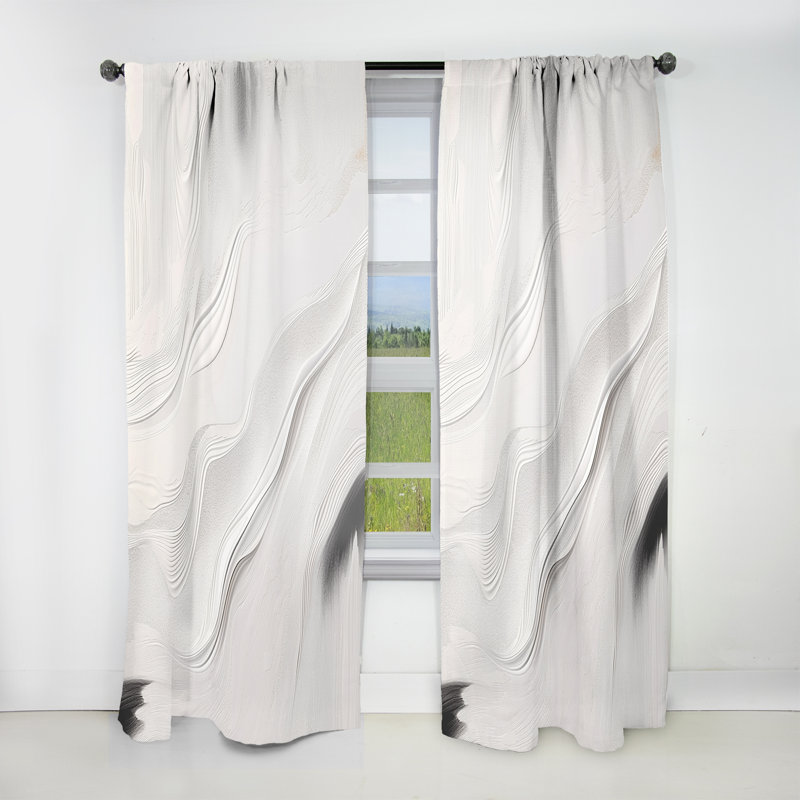 White And Grey Ripples Of Stone V - Abstract Marble Curtain - Velvet Room Darkening - 1 panel, 52" W x 120" L