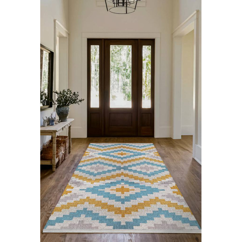 Geuseas Collection Digital Print Cotton-Polyester Colorful Moroccan Rug, Round 3'4"