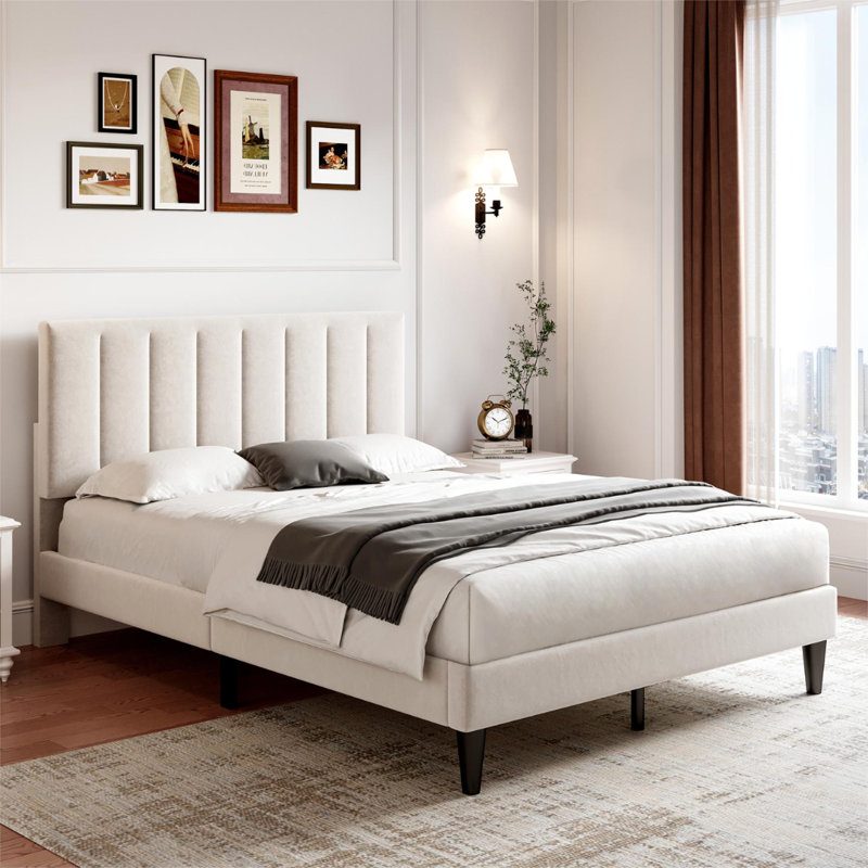 Adeiza Upholstered Bed, Beige