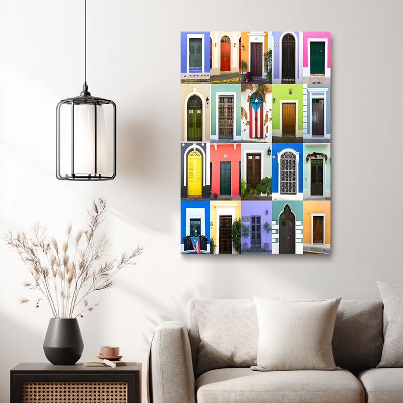Cadre coloré tendu avec art mural en toile vibrante «Colorful Puerto Rican Doors» pour Eclectic Studio
