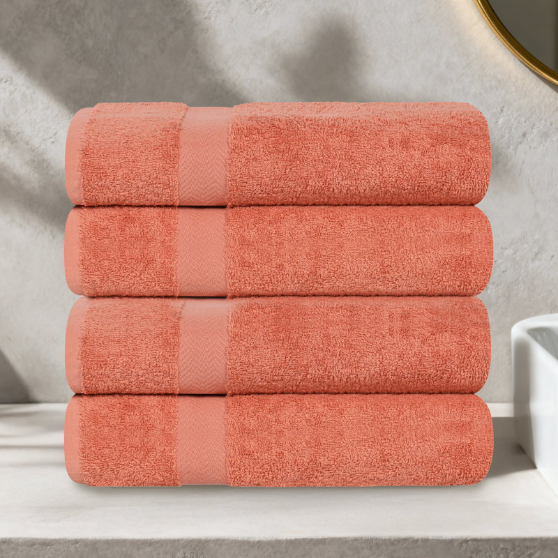 Ensemble de serviettes de bain en coton léger à séchage rapide, Corail, Serviette de bain - paquet de 4