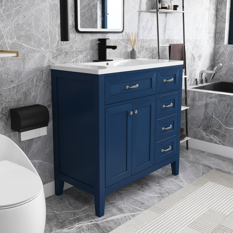 36” Freestanding Single Bathroom Vanity with Top, Blue