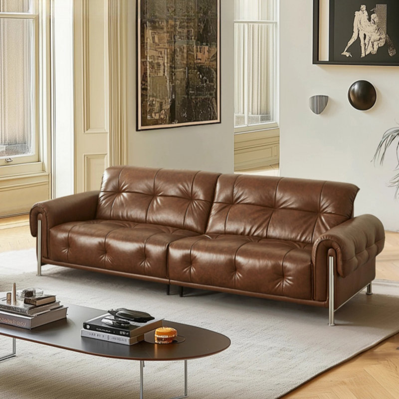 Canapé droit Mid-Century brun