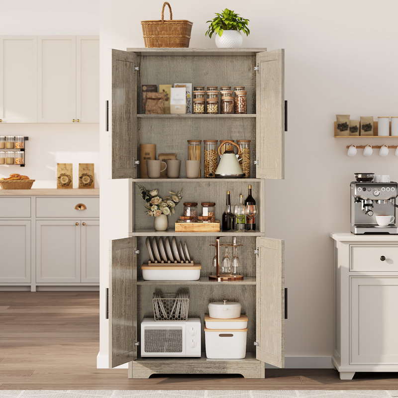 Grand garde-manger autoportant moderne pour le salon - armoire de rangement 70 po avec portes, tiroirs et tablettes réglables - Organisateur de maison polyvalent - Gris - Avec 1 grille, nouveau gris