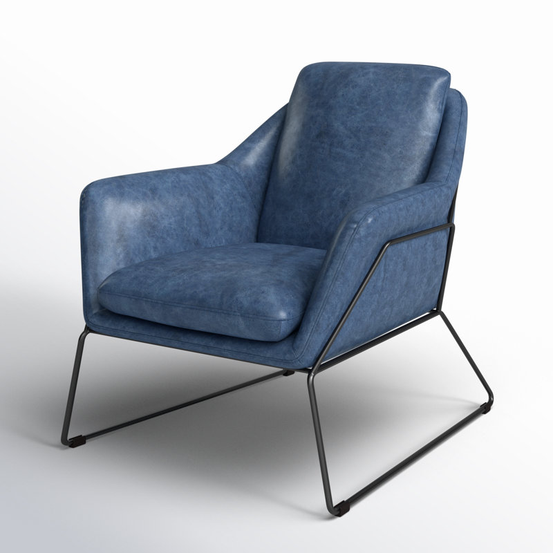 Greer Armchair, Blue Genuine Leather