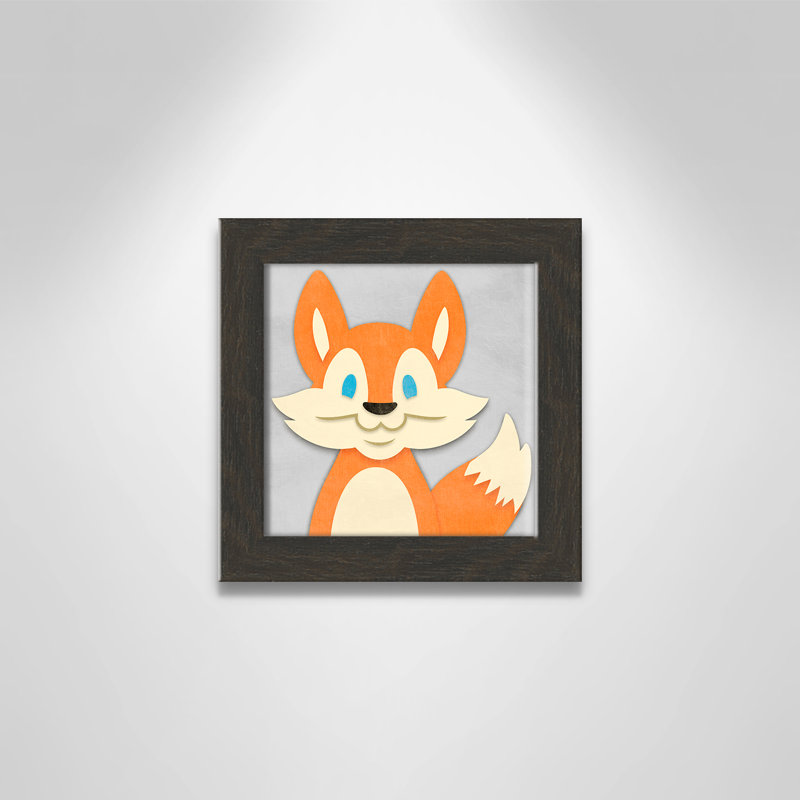 «Cheery Fox», impression sur papier, H 8 po x l 8 po x P 0,6 po, Cadre plat à grain de bois noir