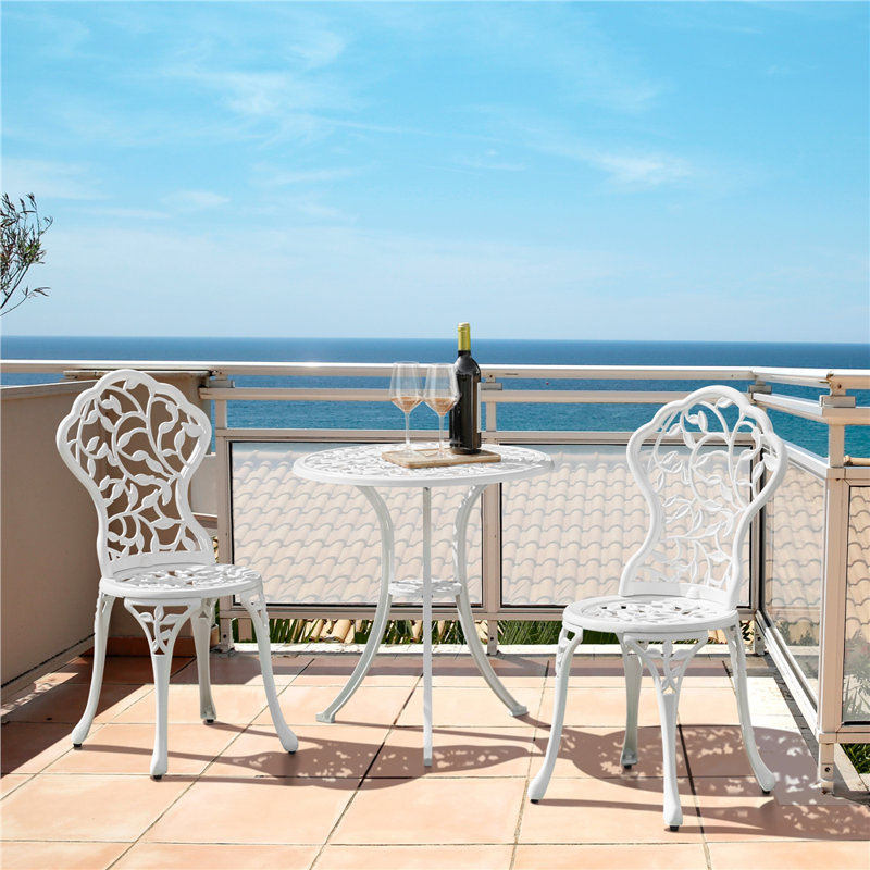 color  All Weather Table Set Antique Aluminium Bistro Dining Set, White