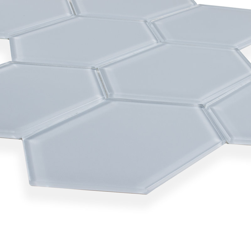 Long Hex 10.60in.x11 in. Glass Mosaic Tile, Caribbean Blue Gloss