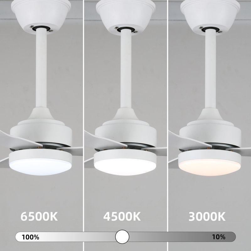 28 In. Matte White Abs Blades Downrod Mount Industrial Ceiling Fan With Integrated Led Light Kit With Remote Included, White