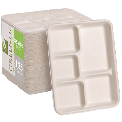 Compostable Disposable Paper 5 Section Trays - 125 Pack
