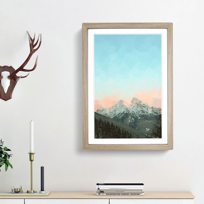 Pastel Sky over the Mountains of Italy in Abstract - Picture Frame Graphic Art Print, 36cm H x 27cm W x 2cm D, Oak Framed