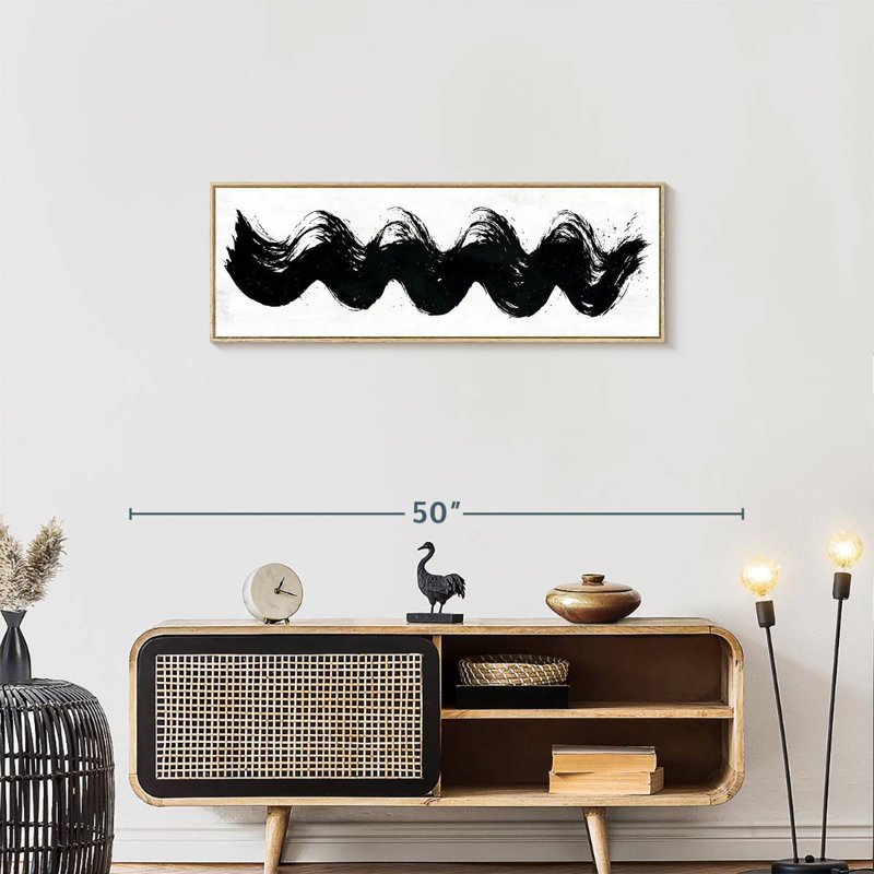 Vagues abstraites, 37 po x 13 po, Cadre flottant en bois naturel